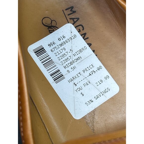 Magnanni For Saks Fifth Avenue Mens Mid-Brown Tan Leather Loafers Size 9.5 - Picture 5 of 12